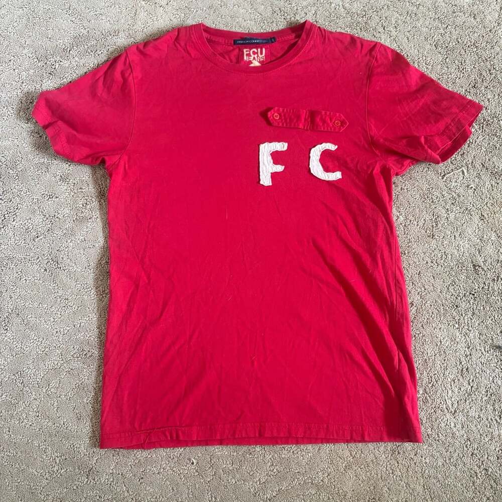 French Connection FCU Jeans Red T-Shirt with Embroidered FC Logo and Pocket
